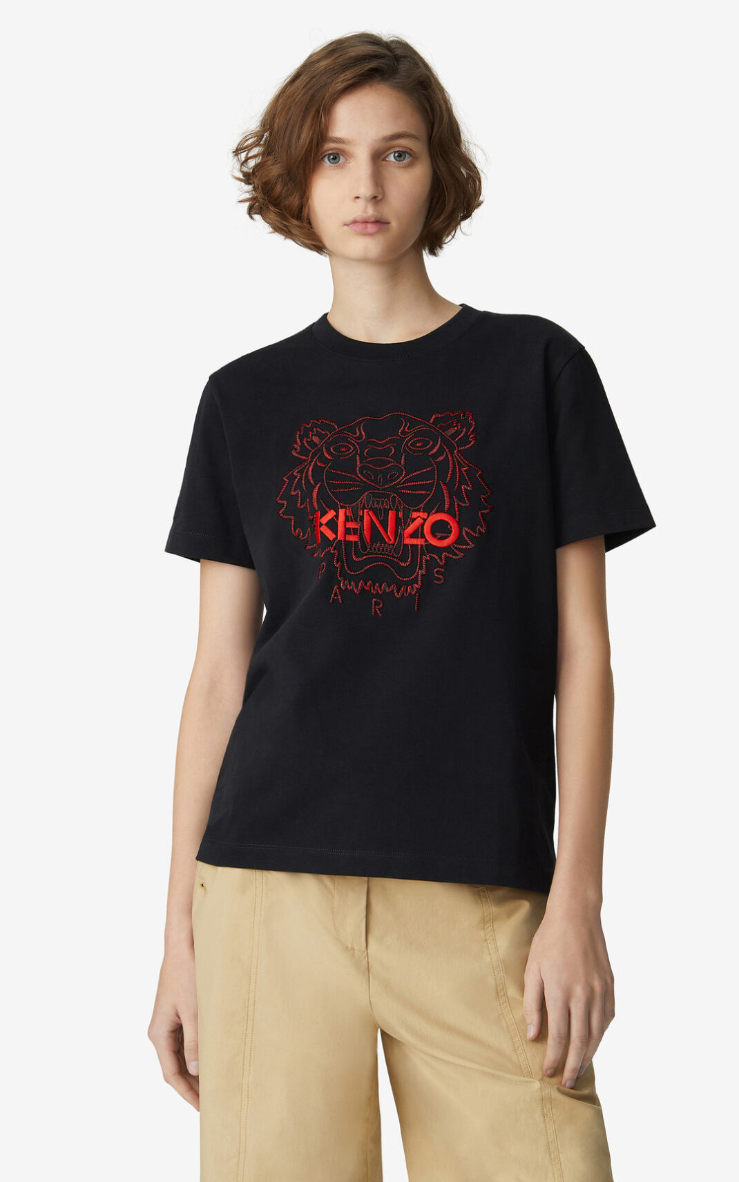 Kenzo Tiger loose fitting Camisetas Mujer Negras | 0457168-OH